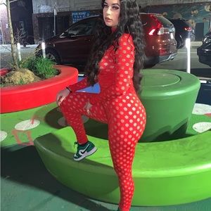 Red two piece set with fashion holes